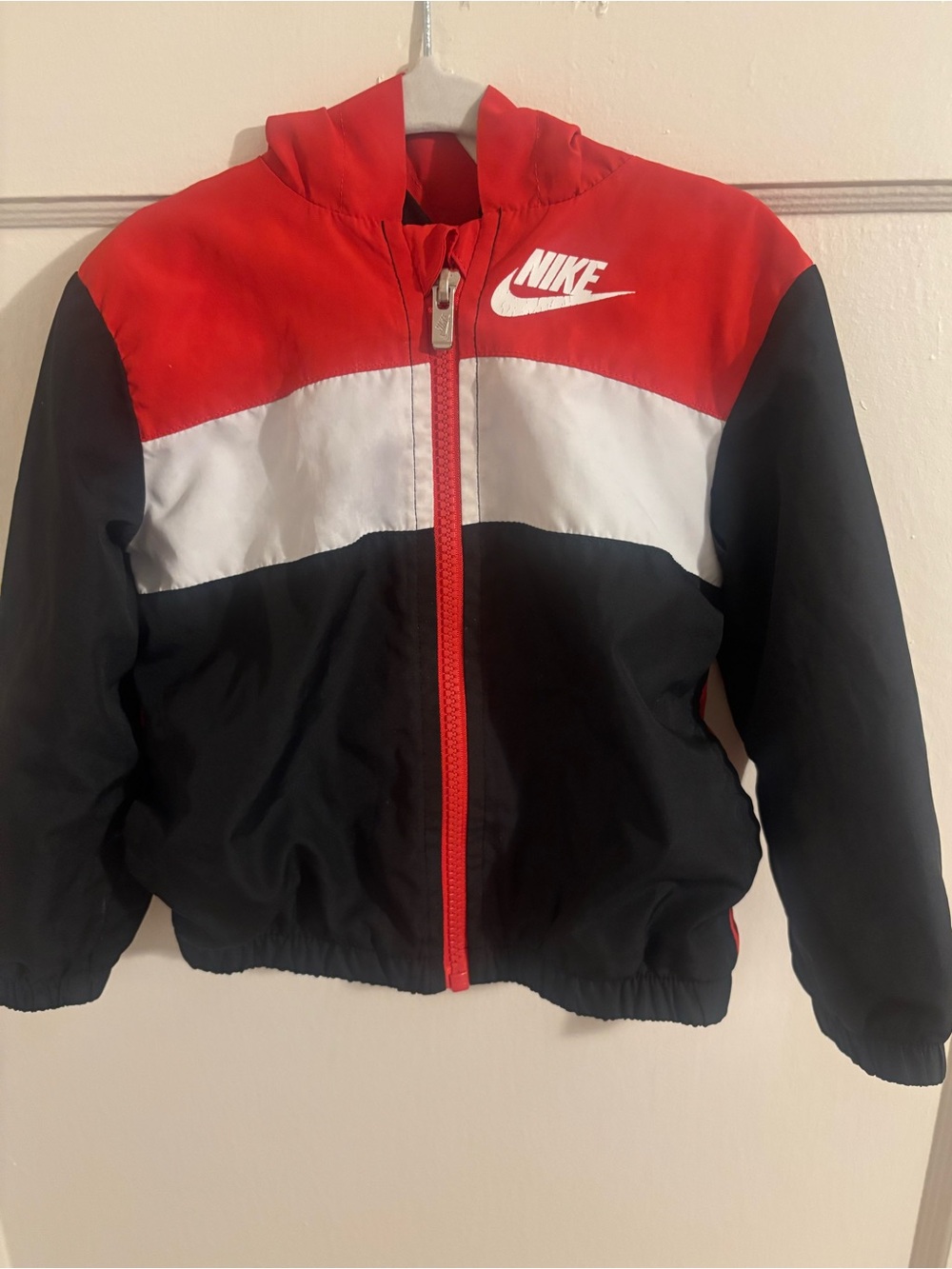 Nike Kids Red, White & Black Colorblock Hooded Windbreaker